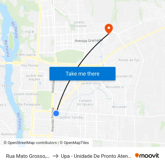 Rua Mato Grosso, 1336 to Upa - Unidade De Pronto Atendimento map