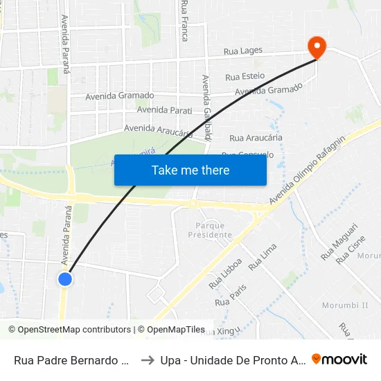 Rua Padre Bernardo Plate, 1610 to Upa - Unidade De Pronto Atendimento map