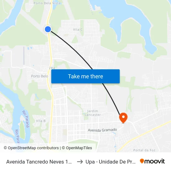 Avenida Tancredo Neves 12901 - Itaipu Binacional to Upa - Unidade De Pronto Atendimento map
