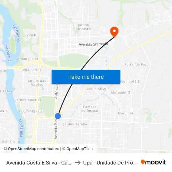 Avenida Costa E Silva - Cataratas Jl Shopping to Upa - Unidade De Pronto Atendimento map