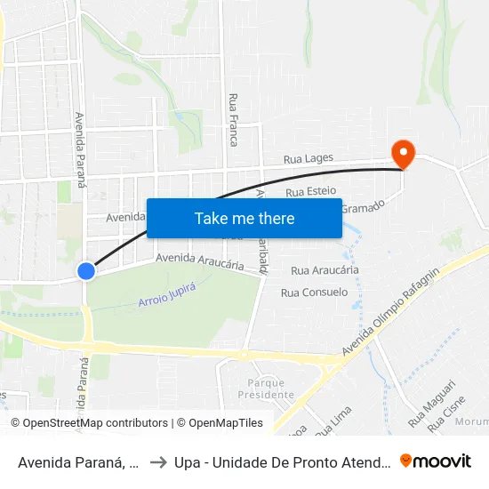 Avenida Paraná, 7848 to Upa - Unidade De Pronto Atendimento map