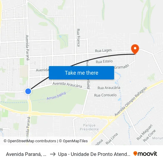 Avenida Paraná, 7786 to Upa - Unidade De Pronto Atendimento map
