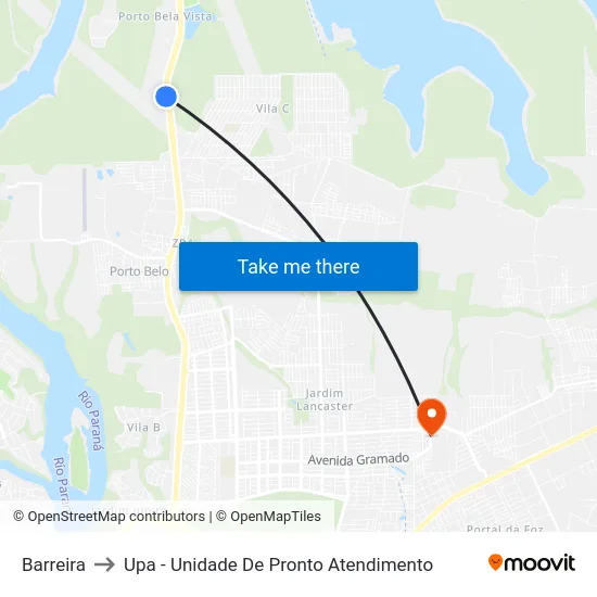 Barreira to Upa - Unidade De Pronto Atendimento map