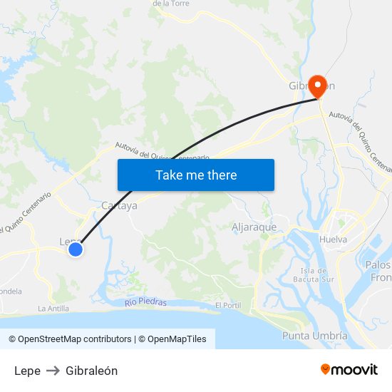 Lepe to Gibraleón map
