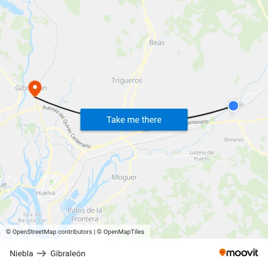 Niebla to Gibraleón map