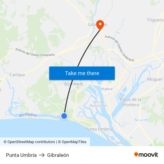 Punta Umbría to Gibraleón map