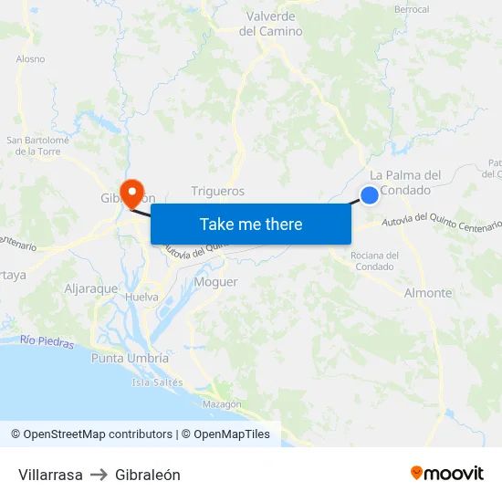 Villarrasa to Gibraleón map