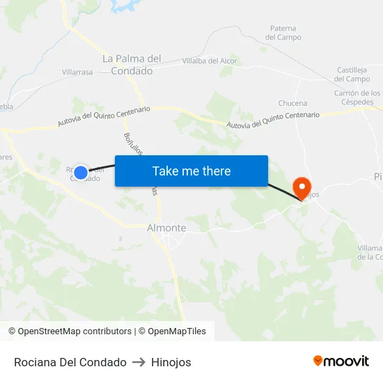 Rociana Del Condado to Hinojos map