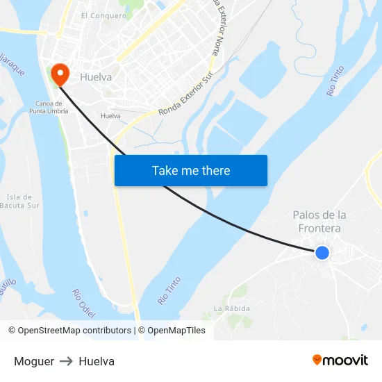 Moguer to Huelva map