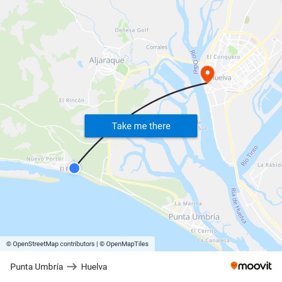 Punta Umbría to Huelva map