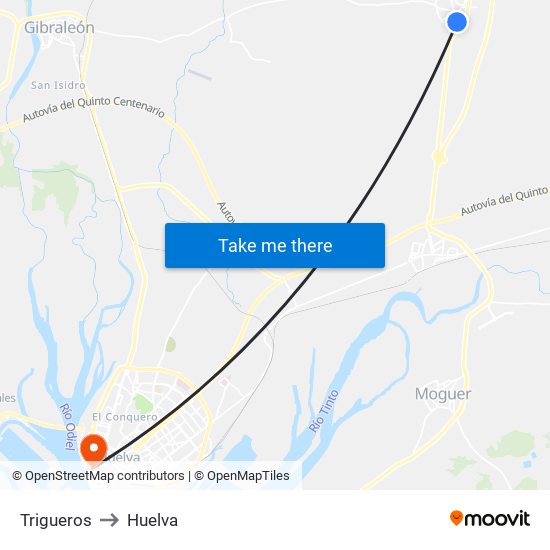 Trigueros to Huelva map