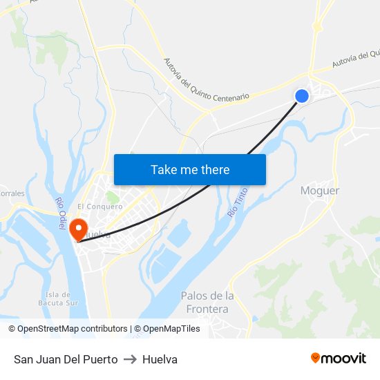 San Juan Del Puerto to Huelva map