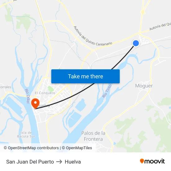 San Juan Del Puerto to Huelva map