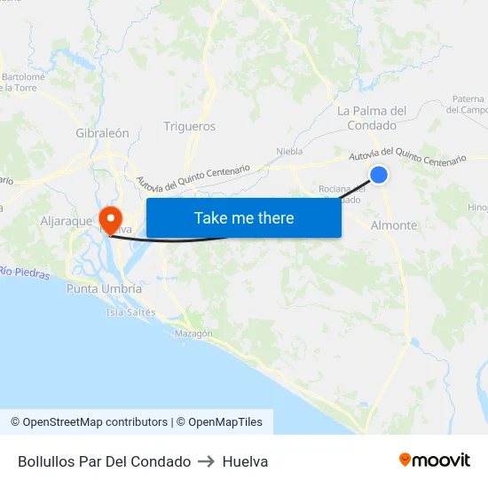 Bollullos Par Del Condado to Huelva map