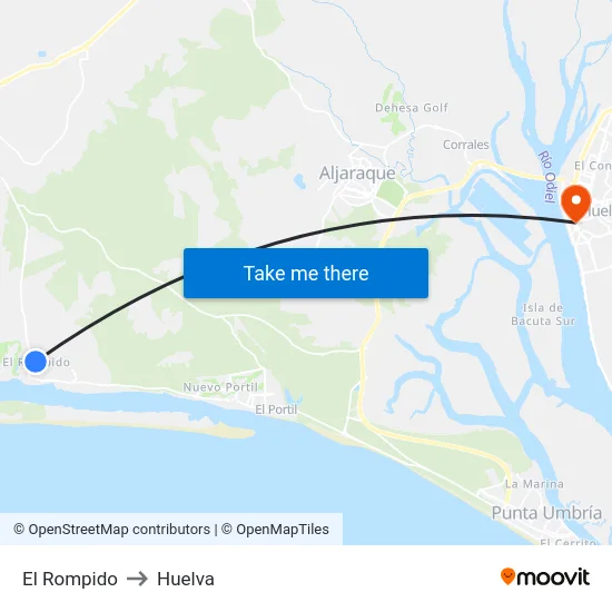 El Rompido to Huelva map