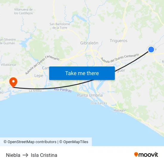 Niebla to Isla Cristina map