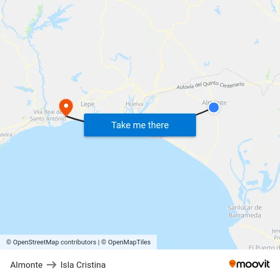 Almonte to Isla Cristina map