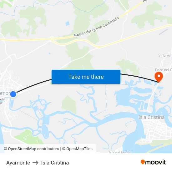 Ayamonte to Isla Cristina map