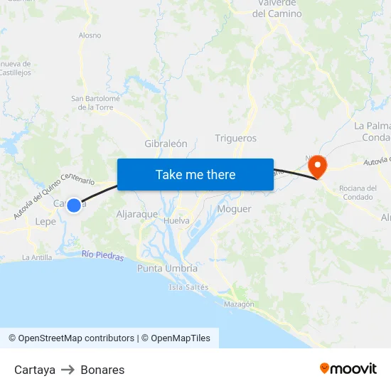 Cartaya to Bonares map