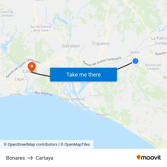 Bonares to Cartaya map