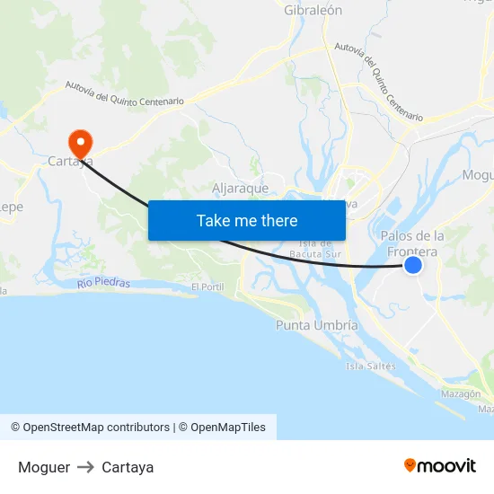 Moguer to Cartaya map