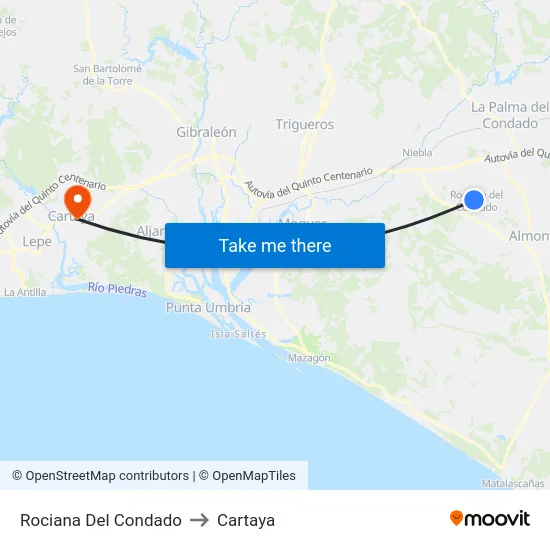 Rociana Del Condado to Cartaya map