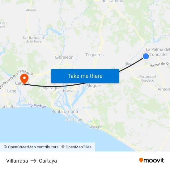 Villarrasa to Cartaya map