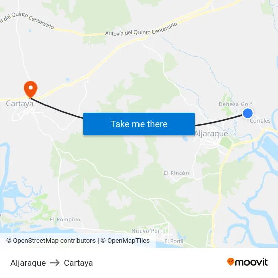 Aljaraque to Cartaya map