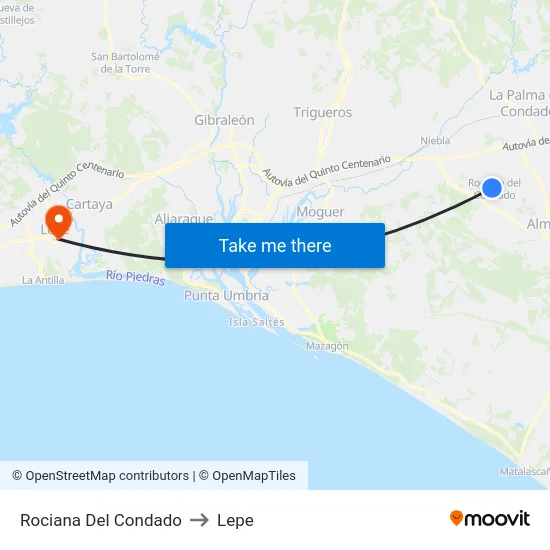 Rociana Del Condado to Lepe map