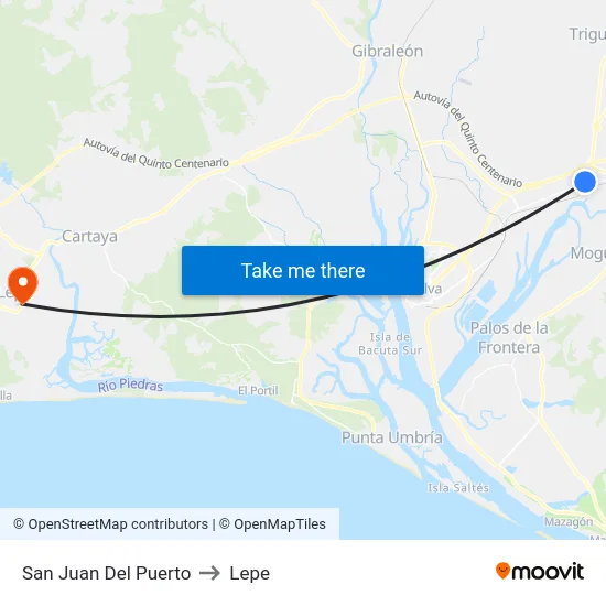 San Juan Del Puerto to Lepe map