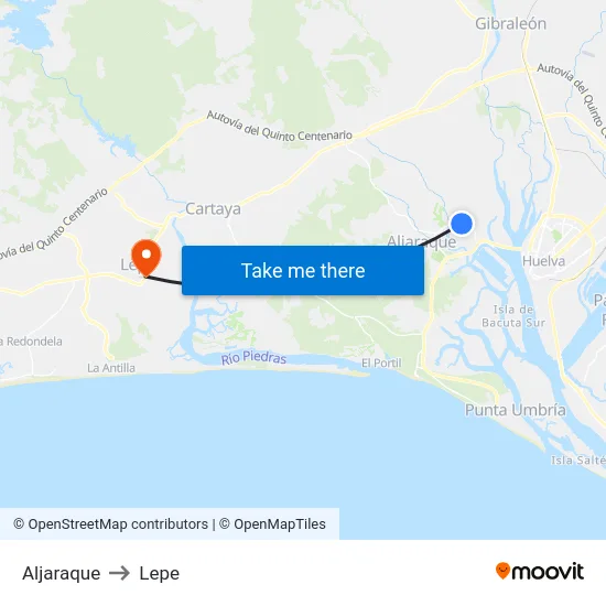 Aljaraque to Lepe map