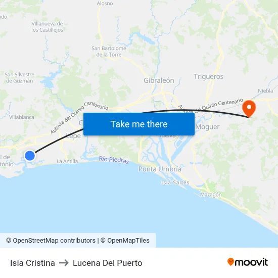 Isla Cristina to Lucena Del Puerto map