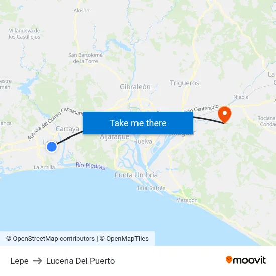 Lepe to Lucena Del Puerto map
