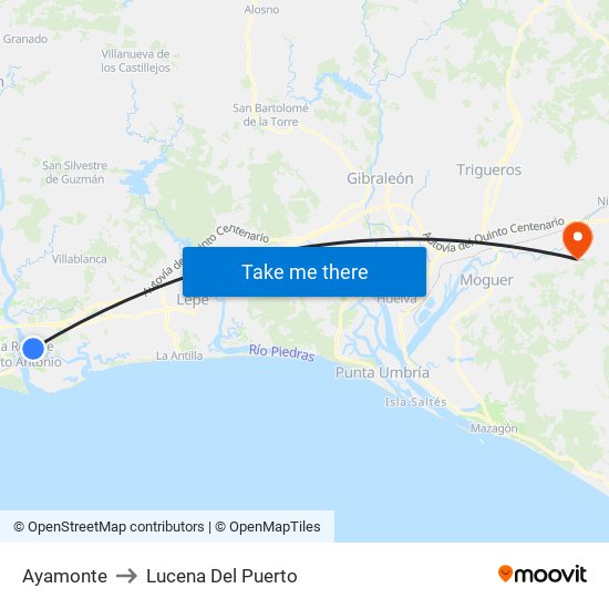 Ayamonte to Lucena Del Puerto map