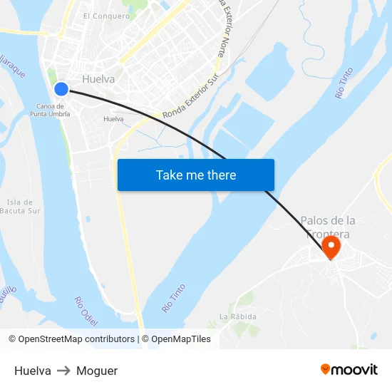 Huelva to Moguer map