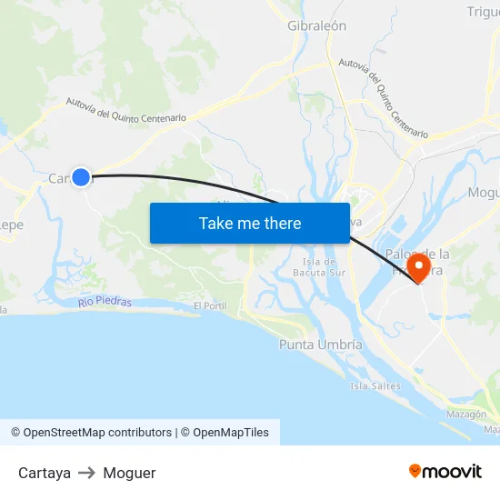 Cartaya to Moguer map