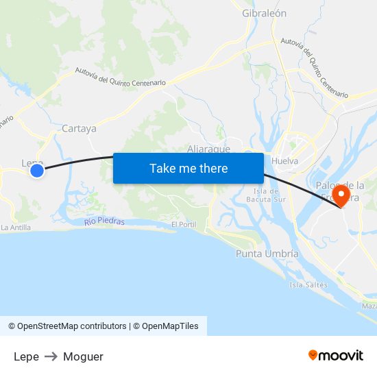 Lepe to Moguer map
