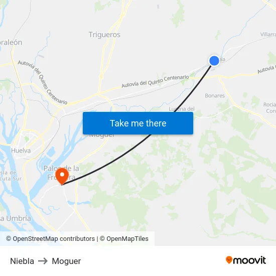 Niebla to Moguer map