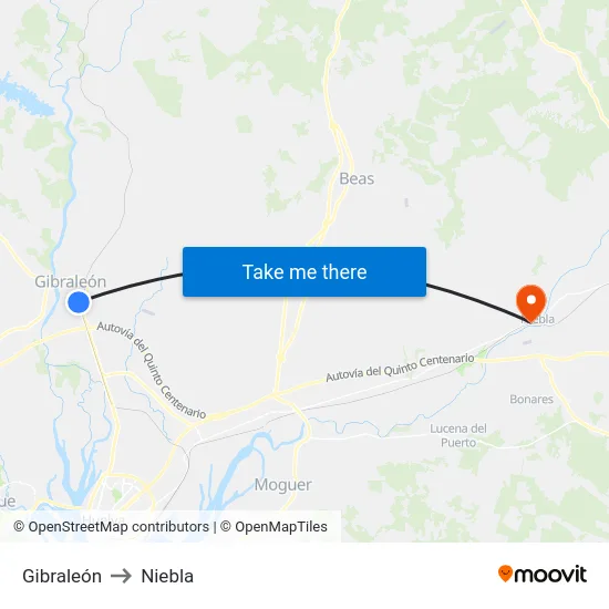 Gibraleón to Niebla map