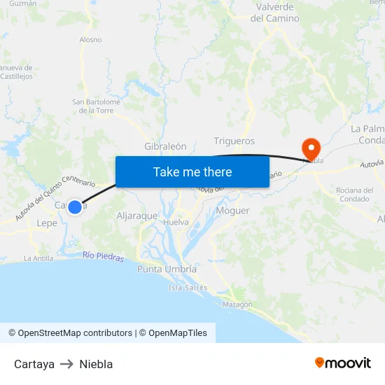 Cartaya to Niebla map