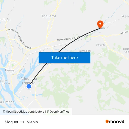 Moguer to Niebla map
