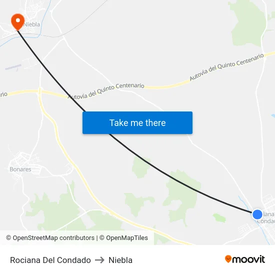 Rociana Del Condado to Niebla map