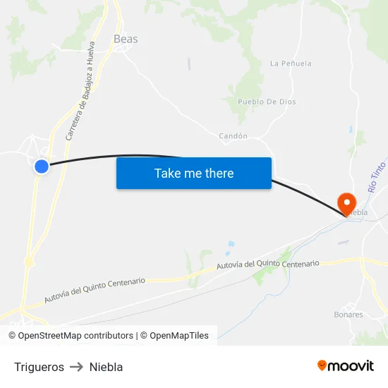 Trigueros to Niebla map