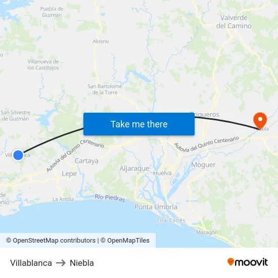 Villablanca to Niebla map