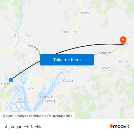 Aljaraque to Niebla map
