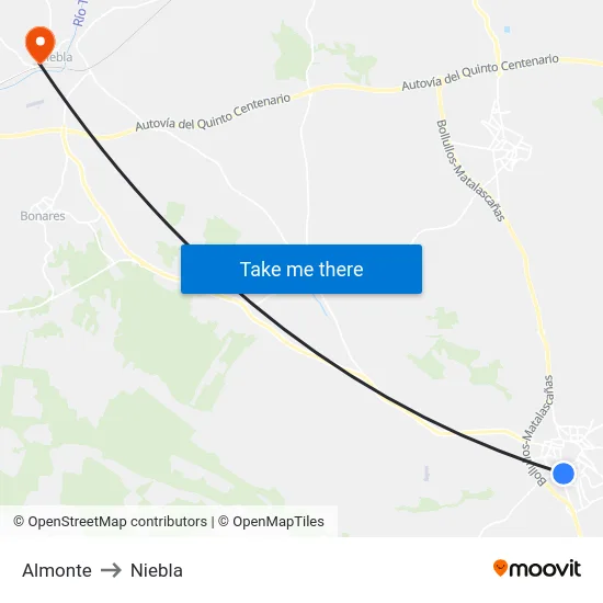 Almonte to Niebla map