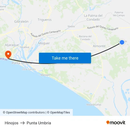 Hinojos to Punta Umbría map