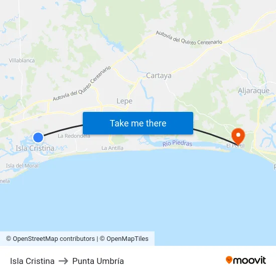 Isla Cristina to Punta Umbría map