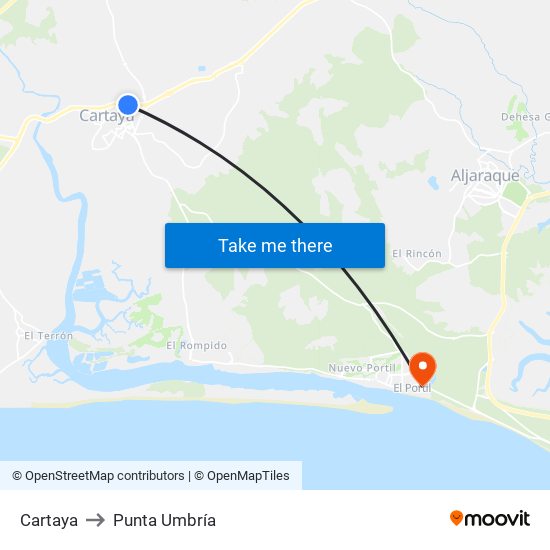 Cartaya to Punta Umbría map