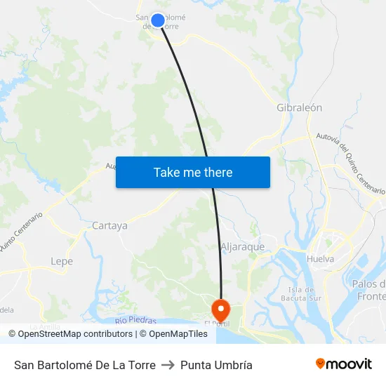San Bartolomé De La Torre to Punta Umbría map